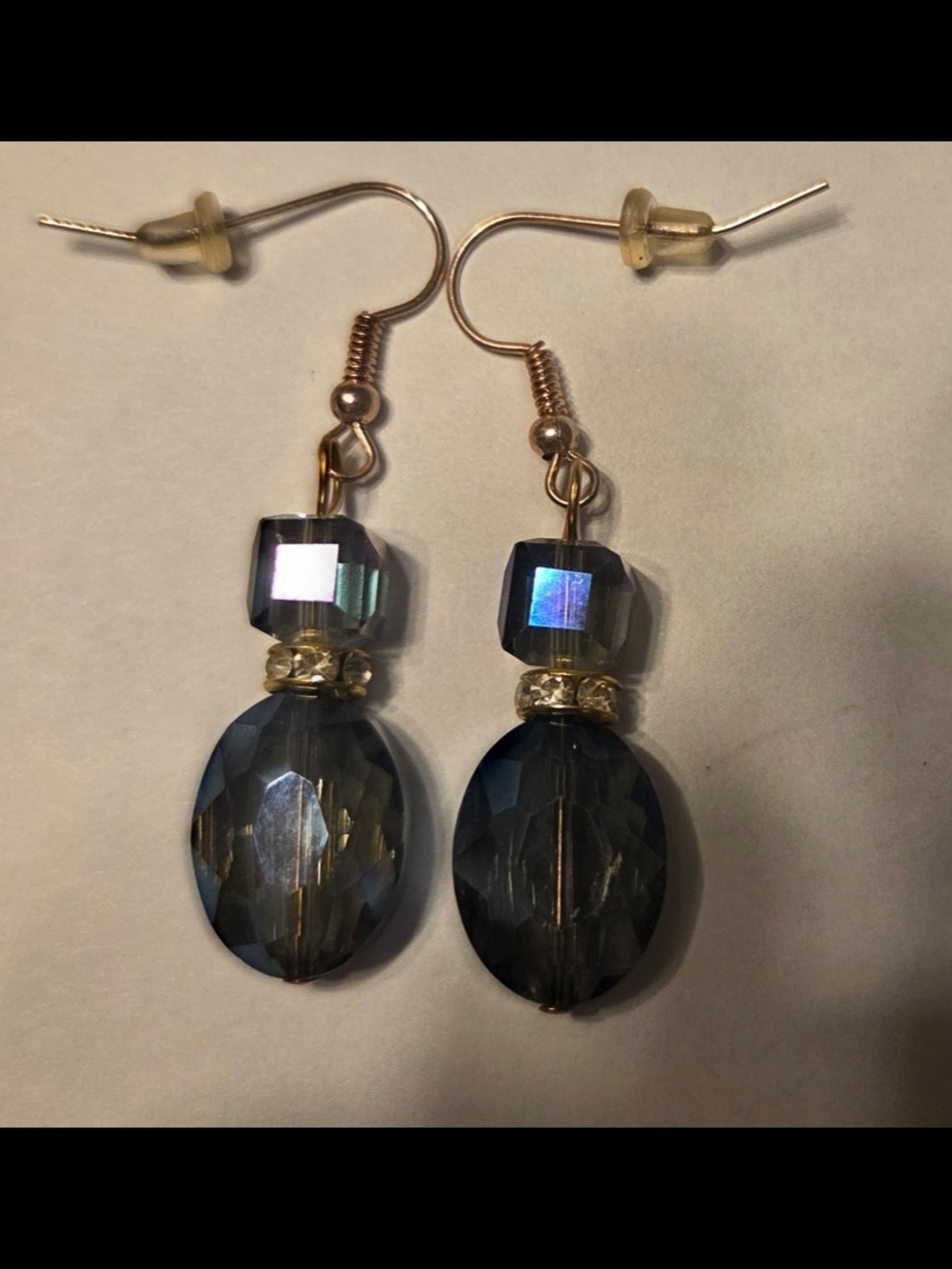 Iridescent Blue Drop Dangle Earrings-handmade